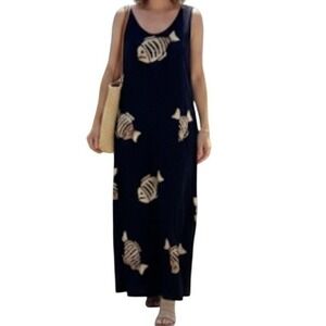 Bali Batiks Womens Maxi Dress 100% Rayon Beach Flowy Boho Relaxed Resort Black S